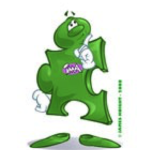green cartoon puzzle piece character with iMA logo on its chest, depicted floating with a thoughtful expression & white-gloved hands near its head, against a white background