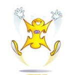 A cheerful yellow cartoon character, shaped like an abstract puzzle piece with an iMA logo on its chest, is depicted mid-jump with arms raised & eyes closed in delight, against a white background