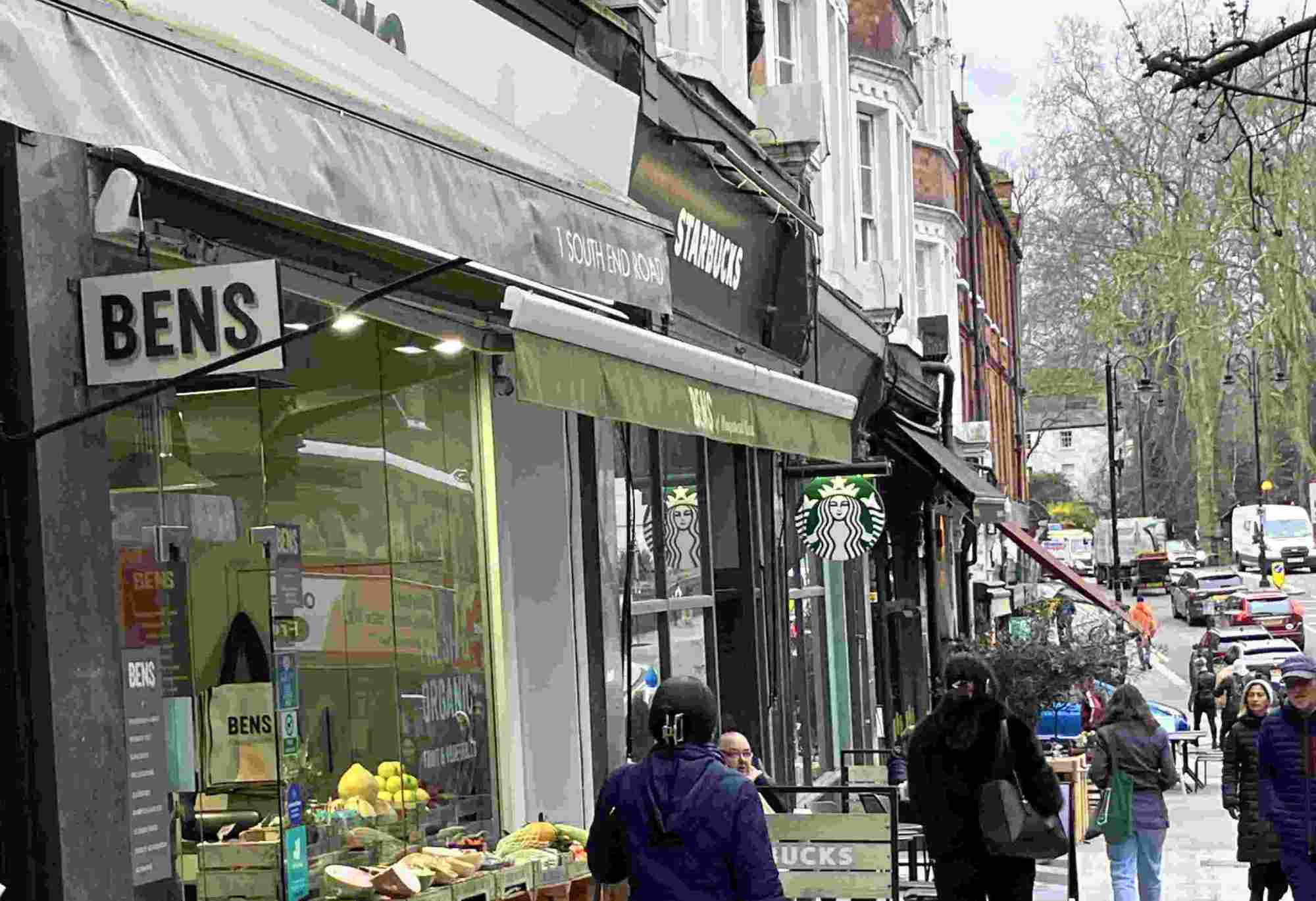 busy restaurant and retail high street showing foot traffic in a hospitality district